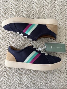REVITALIGN Navy Sneakers with Mint & Magenta Stripes - Shiloh